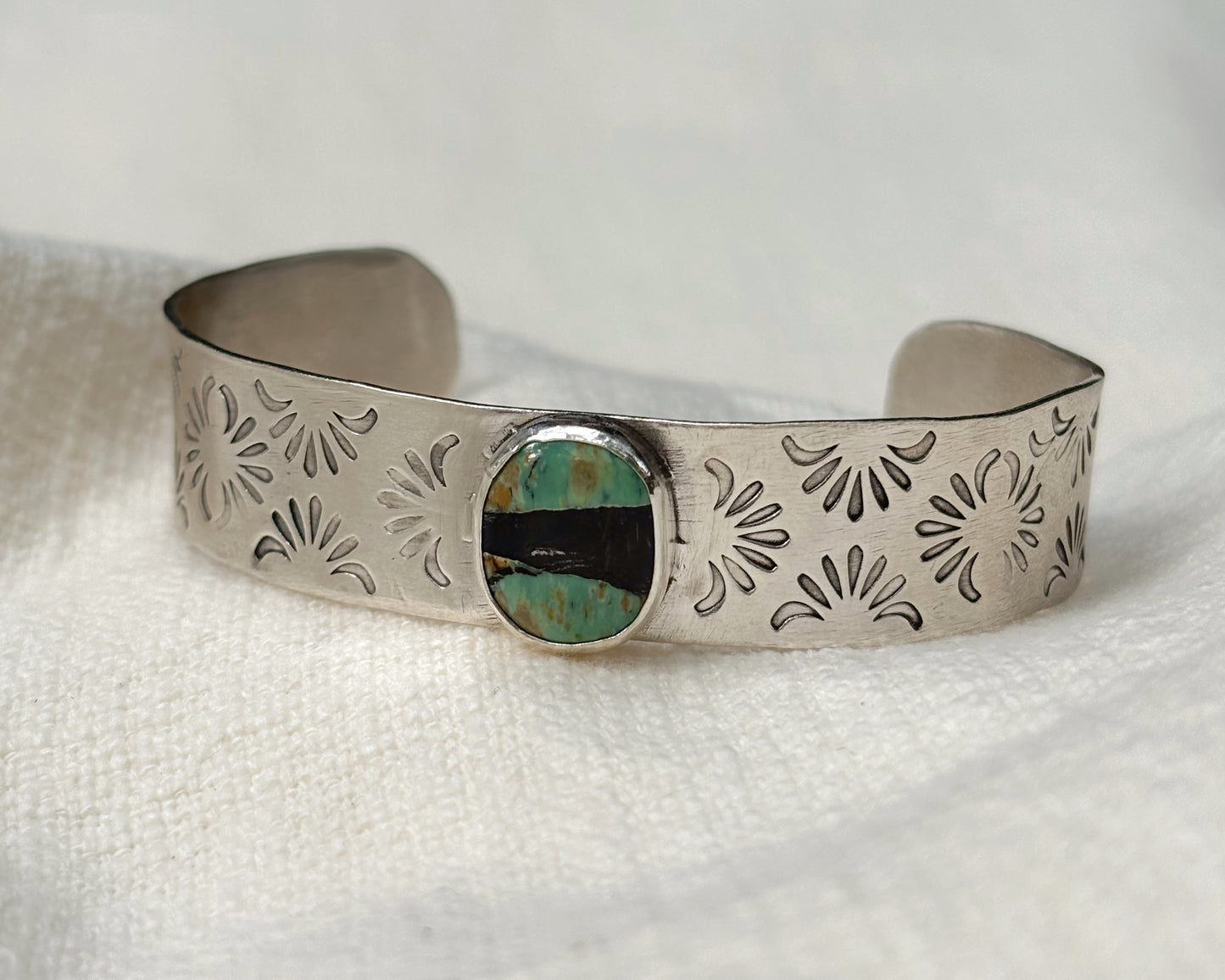 Chunky Stamped Variscite Cuff ~ Sz Small