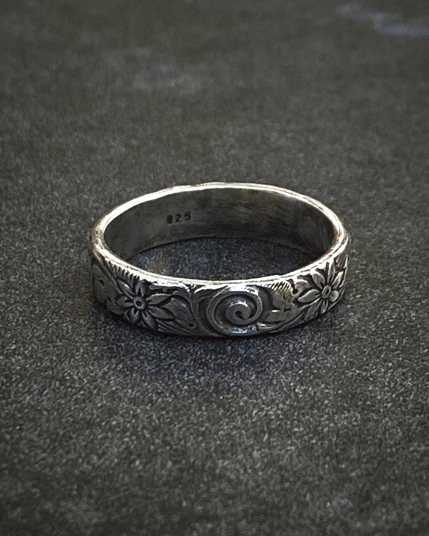 Imprinted Silver Ring Band