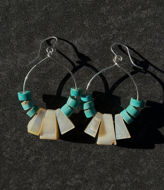 Continuum Earrings ~ Vintage Mother of Pearl & Turquoise