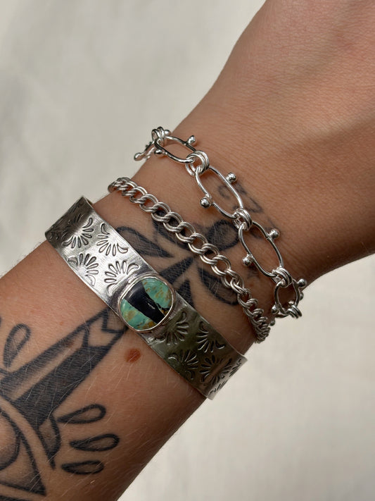 Chunky Stamped Variscite Cuff ~ Sz Small